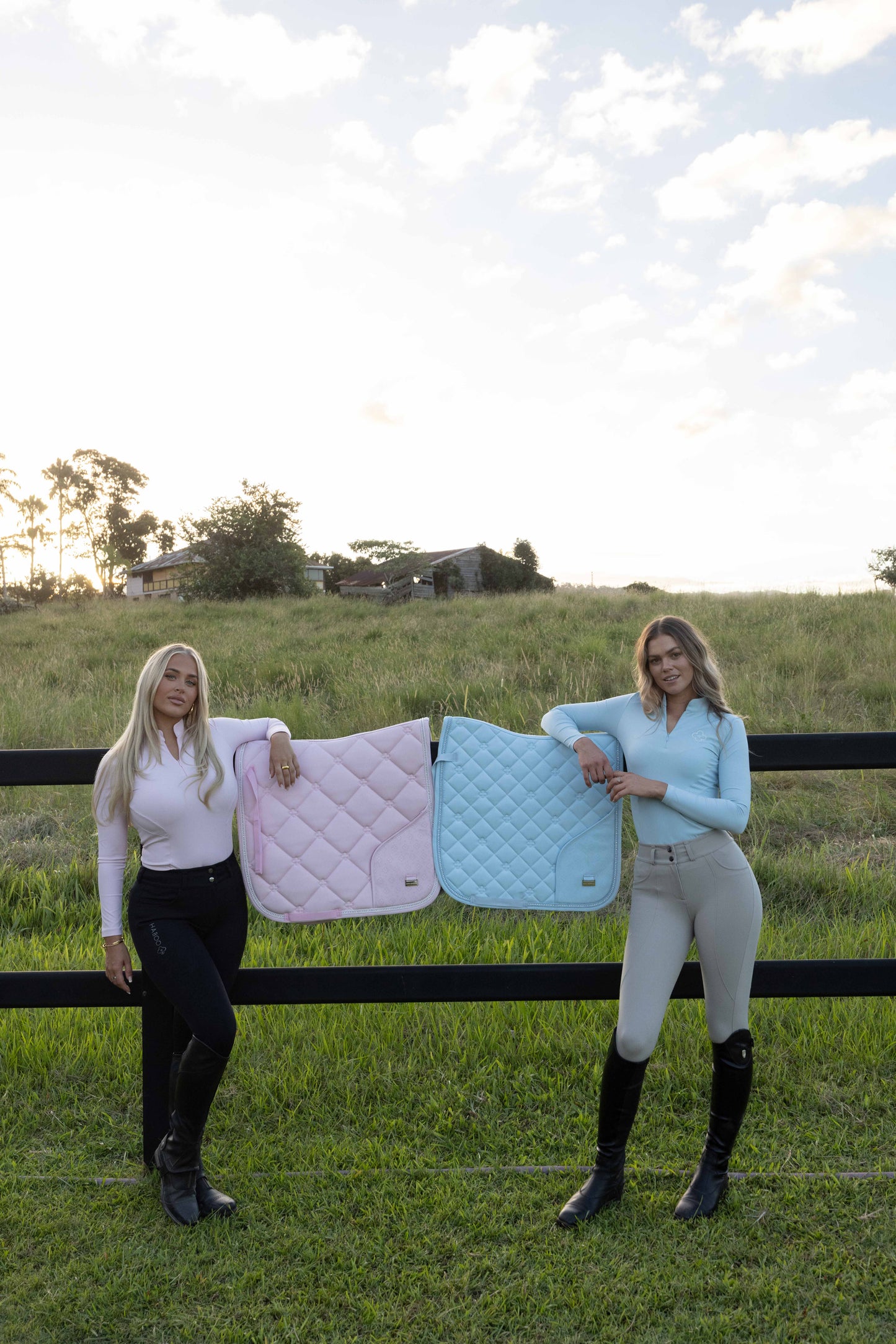 Baby blue saddle pad with protective phone pocket for safe riding